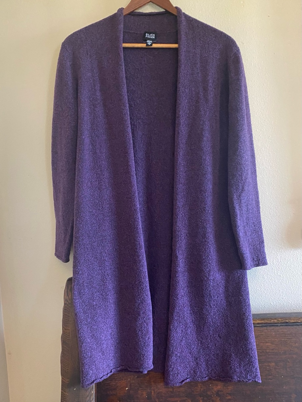Eileen Fisher Purple Boucle Wool Blend Cardigan